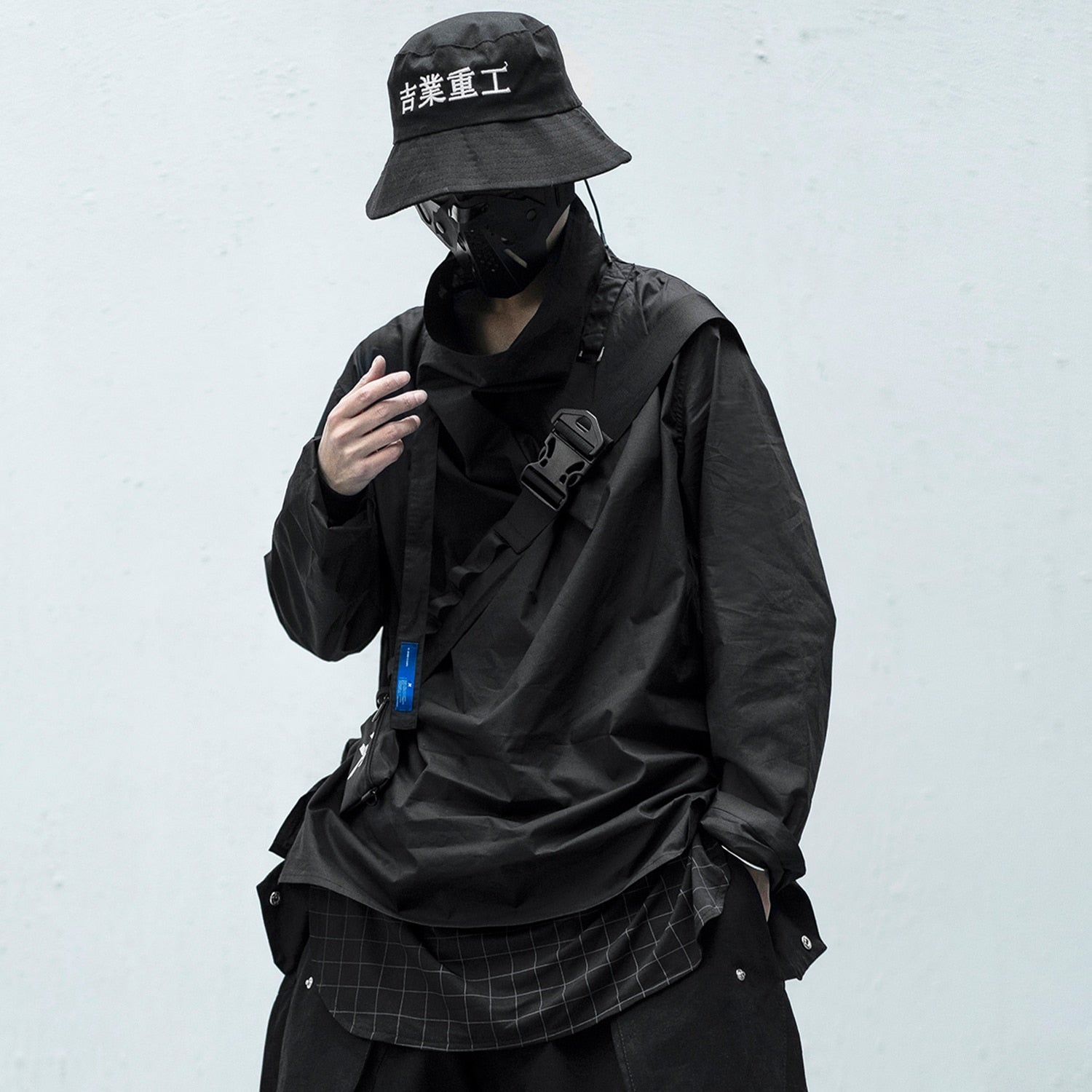 Solid Dark Pile Pile Collar Long Sleeve Hip Hop Streetwear Letter Embroidery Pullover Techwear Fashion Tops | Vimost Shop.