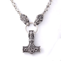 New Arrival Stainless steel making Never fade Viking wolf necklace with thor hammer pendant as christmas gift