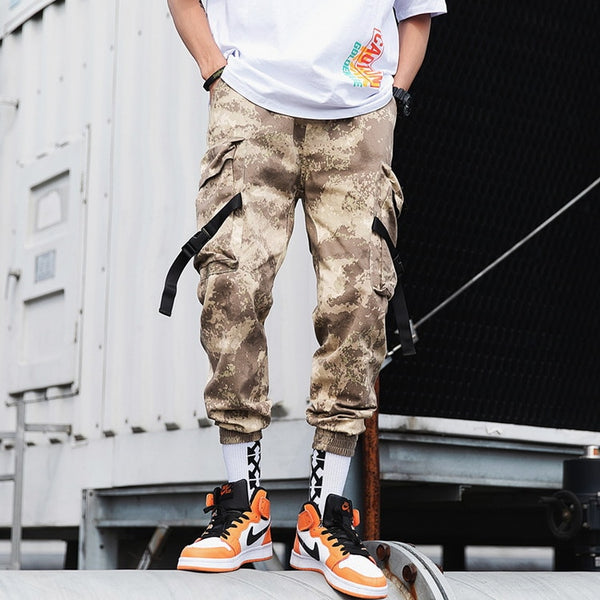 Streetwear Ribbons Casual Pants Men Black Slim Mens Joggers Pants Side-pockets Cotton Camouflage Man Trousers | Vimost Shop.