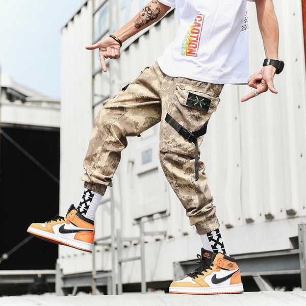 Streetwear Ribbons Casual Pants Men Black Slim Mens Joggers Pants Side-pockets Cotton Camouflage Man Trousers | Vimost Shop.