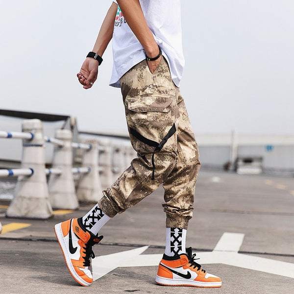 Streetwear Ribbons Casual Pants Men Black Slim Mens Joggers Pants Side-pockets Cotton Camouflage Man Trousers | Vimost Shop.