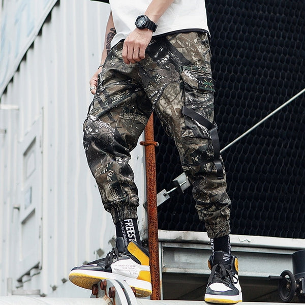 Streetwear Ribbons Casual Pants Men Black Slim Mens Joggers Pants Side-pockets Cotton Camouflage Man Trousers | Vimost Shop.