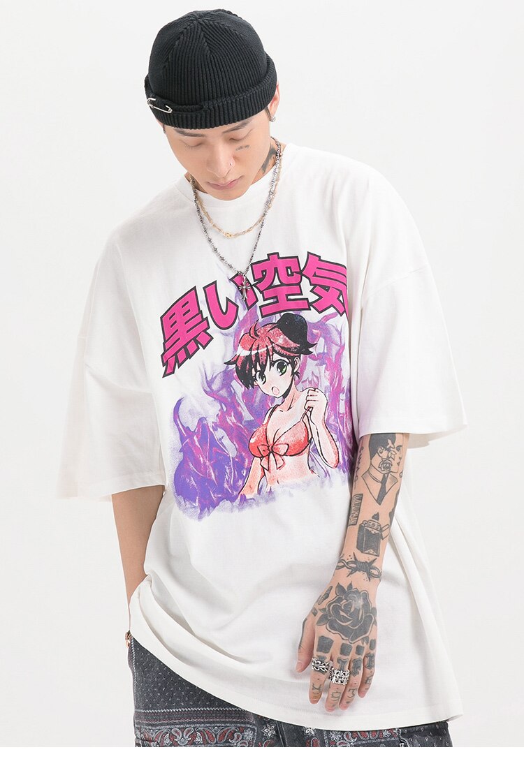 Girl Comics Kanji Printing Harajuku Japanese T Shirt Cartoon Streetwear | Vimost Shop.