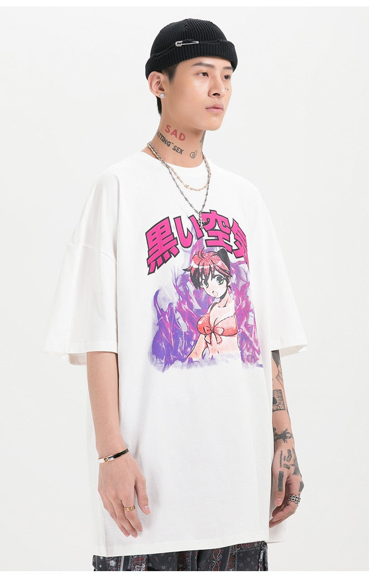 Girl Comics Kanji Printing Harajuku Japanese T Shirt Cartoon Streetwear | Vimost Shop.