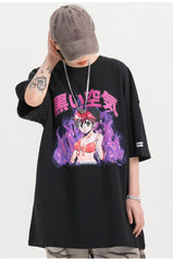 Girl Comics Kanji Printing Harajuku Japanese T Shirt Cartoon  Streetwear
