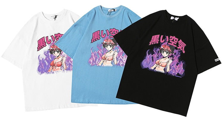 Girl Comics Kanji Printing Harajuku Japanese T Shirt Cartoon Streetwear | Vimost Shop.