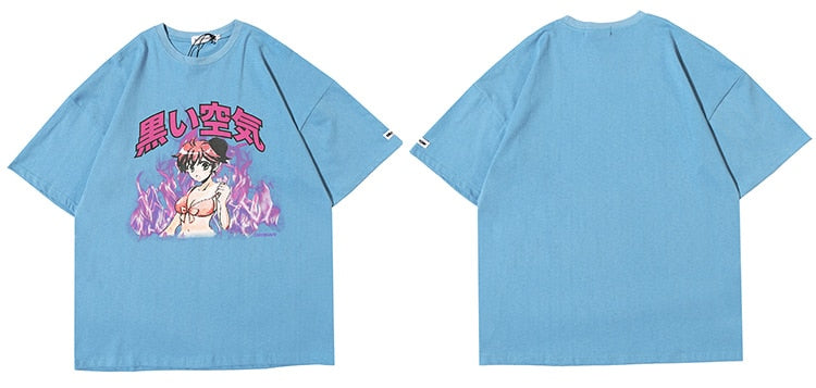 Girl Comics Kanji Printing Harajuku Japanese T Shirt Cartoon Streetwear | Vimost Shop.