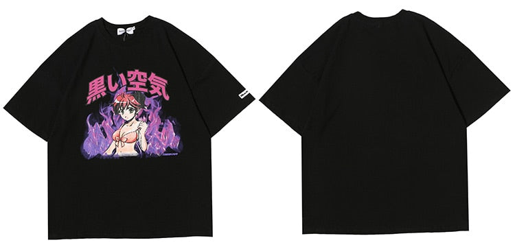 Girl Comics Kanji Printing Harajuku Japanese T Shirt Cartoon Streetwear | Vimost Shop.