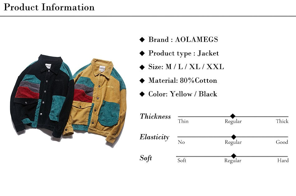Men Corduroy Patchwork Men's Jacket Pockets High Street Streetwear | Vimost Shop.