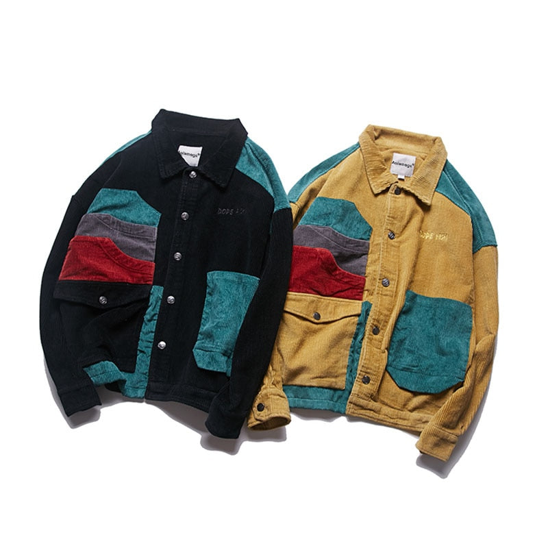 Men Corduroy Patchwork Men's Jacket Pockets High Street Streetwear | Vimost Shop.
