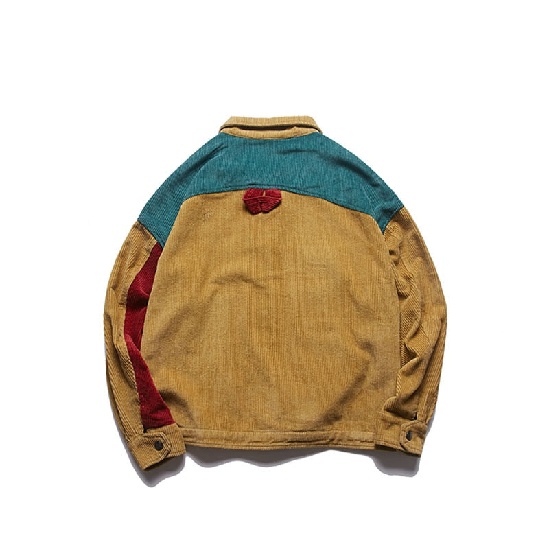 Men Corduroy Patchwork Men's Jacket Pockets High Street Streetwear | Vimost Shop.