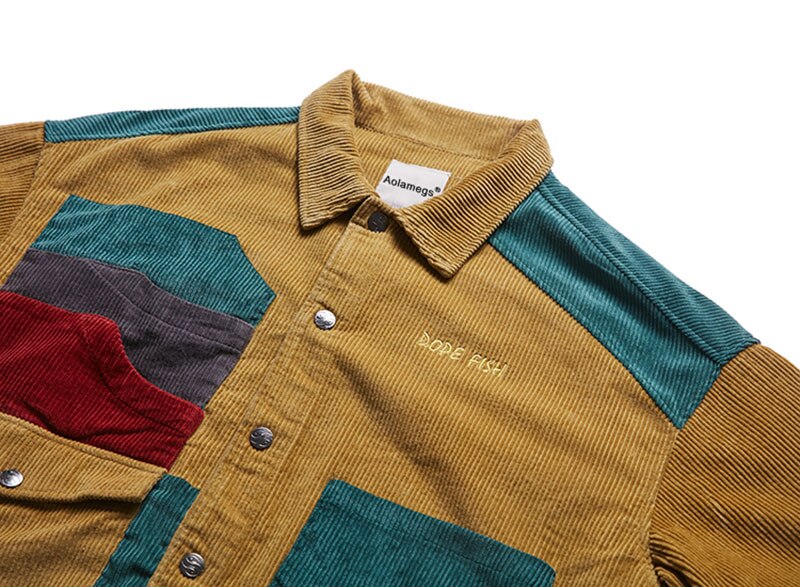 Men Corduroy Patchwork Men's Jacket Pockets High Street Streetwear | Vimost Shop.