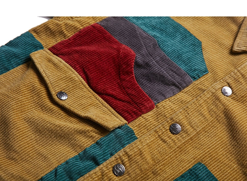 Men Corduroy Patchwork Men's Jacket Pockets High Street Streetwear | Vimost Shop.