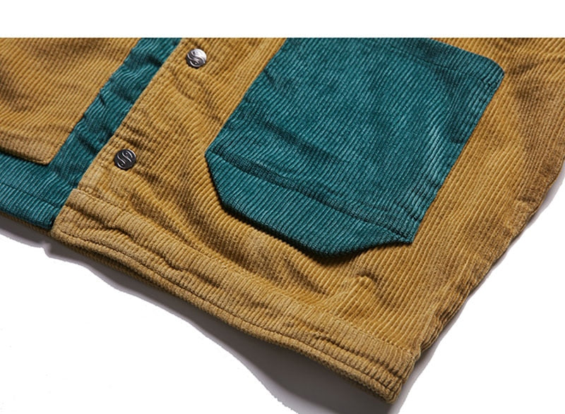 Men Corduroy Patchwork Men's Jacket Pockets High Street Streetwear | Vimost Shop.