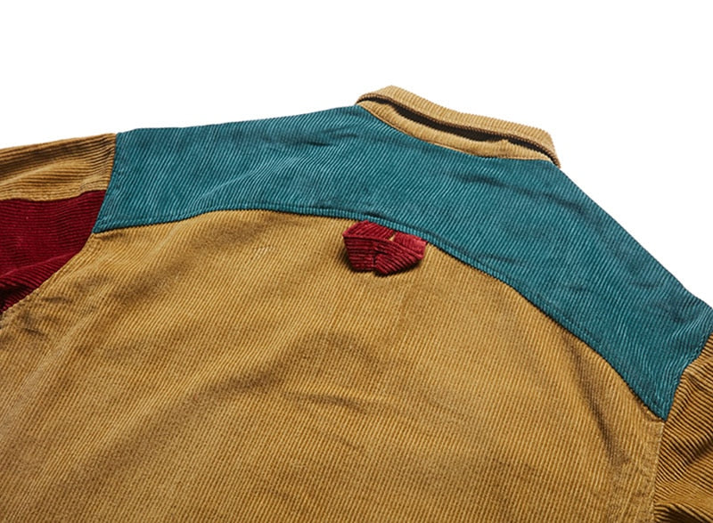 Men Corduroy Patchwork Men's Jacket Pockets High Street Streetwear | Vimost Shop.