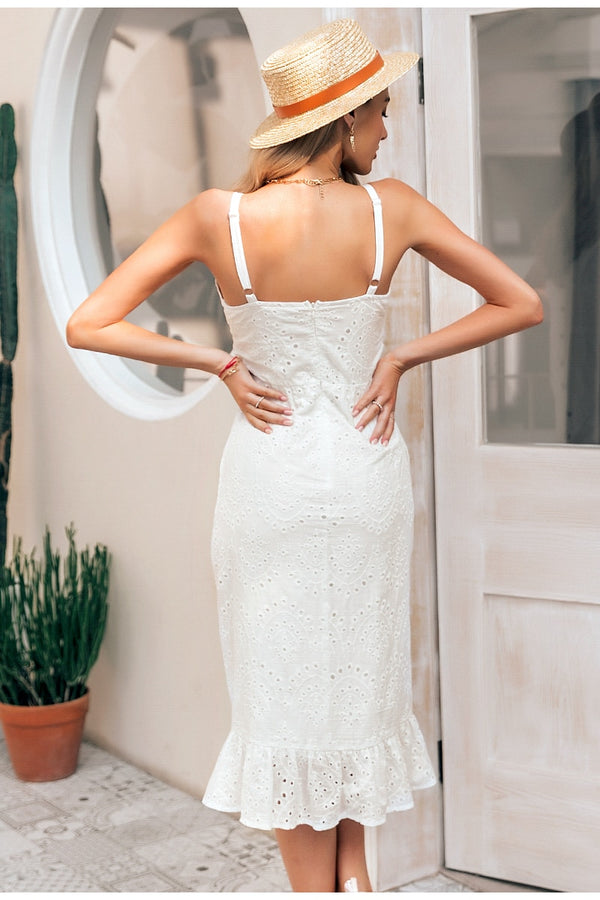 Elegant white lace women dress Sexy spaghetti strap female ruffle | Vimost Shop.