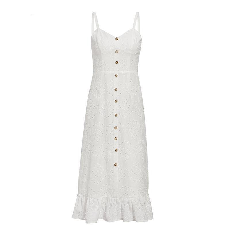 Elegant white lace women dress Sexy spaghetti strap female ruffle | Vimost Shop.