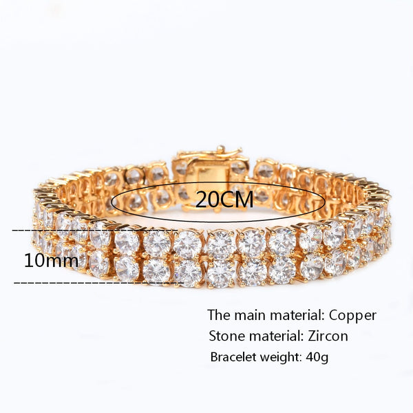 Mens Zircon Tennis Bracelet Chain Charm Hip Hop Style Fashion Jewelry Iced Finish 2 Row Gold Color Tone AAA CZ Bracelet Link 8