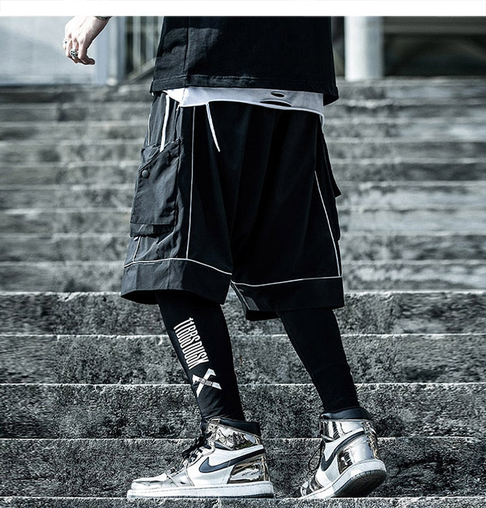 Reflective Hip Hop Shorts Mens Summer Tactical Knee Length Male Short Pants Joggers Streetwear Cargo Shorts | Vimost Shop.