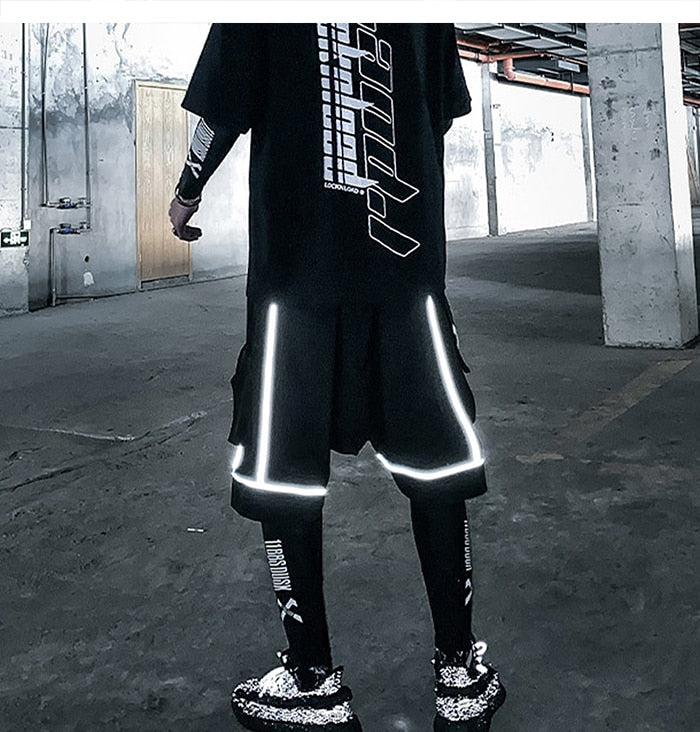 Reflective Hip Hop Shorts Mens Summer Tactical Knee Length Male Short Pants Joggers Streetwear Cargo Shorts | Vimost Shop.