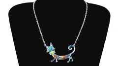 Statement Maxi Enamel Kitten Cat Choker Necklace Alloy Pendant Chain Collar Animal Pets Accessories Jewelry For Women