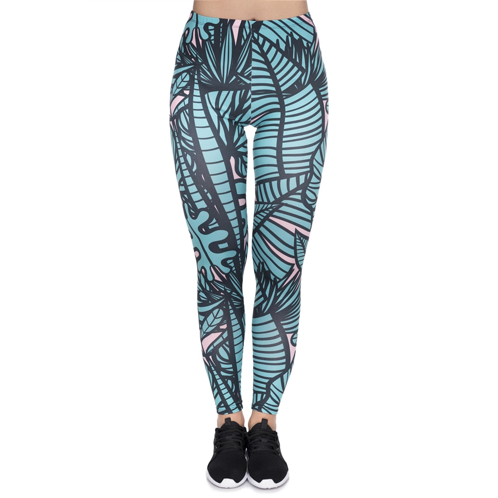 Leggins mujer Green Tropical Leaves Printing legging feminina leggins fitness Woman Pants workout leggings | Vimost Shop.