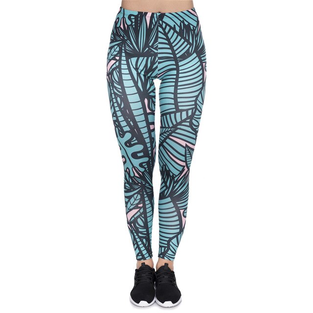 Leggins mujer Green Tropical Leaves Printing legging feminina leggins fitness Woman Pants workout leggings | Vimost Shop.