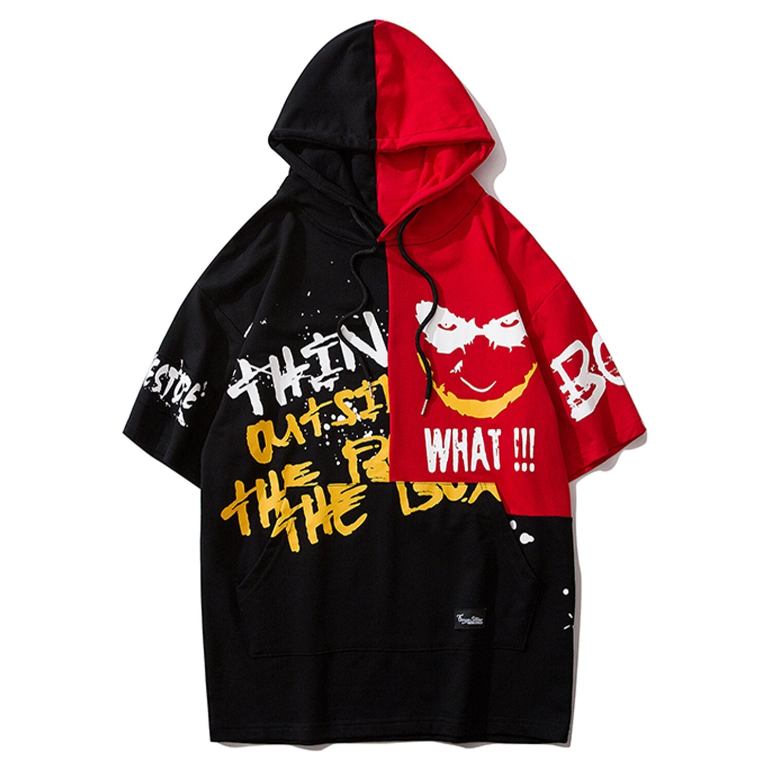 Hip Hop Color Block Smile Letter Print Men T Shirt Harajuku Fashion Streetwear Hooded Casual Cotton Tops Tee | Vimost Shop.
