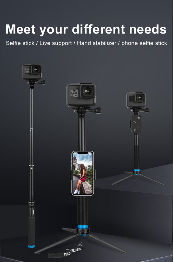 6 in 1 Extendable Aluminum Alloy Selfie Stick + Detachable Tripod Mount Phone Holder for GoPro SJCAM Xiaomi Yi Cameras | Vimost Shop.
