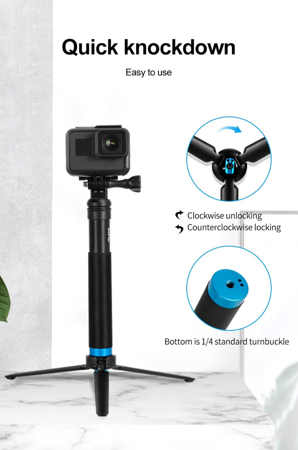 6 in 1 Extendable Aluminum Alloy Selfie Stick + Detachable Tripod Mount Phone Holder for GoPro SJCAM Xiaomi Yi Cameras | Vimost Shop.