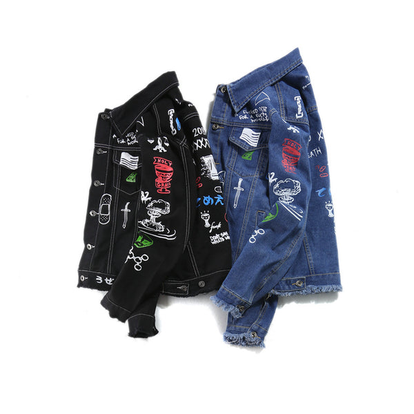 Hip Hop Fashion Printed Jeans Jacket Men  Autumn Winter Streetwear Denim Jackets Coats Cowboy Jacket Jaqueta masculina | Vimost Shop.