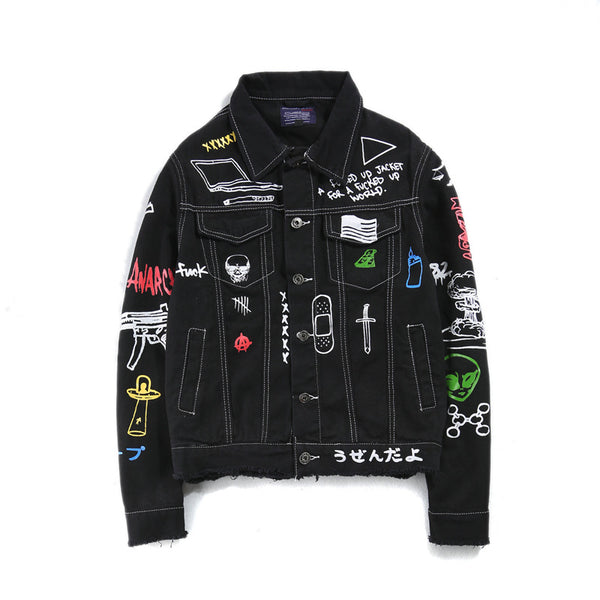 Hip Hop Fashion Printed Jeans Jacket Men  Autumn Winter Streetwear Denim Jackets Coats Cowboy Jacket Jaqueta masculina | Vimost Shop.