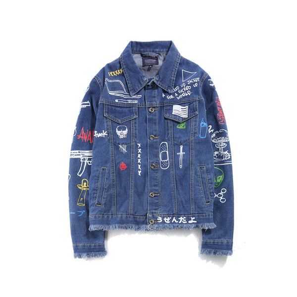 Hip Hop Fashion Printed Jeans Jacket Men  Autumn Winter Streetwear Denim Jackets Coats Cowboy Jacket Jaqueta masculina | Vimost Shop.