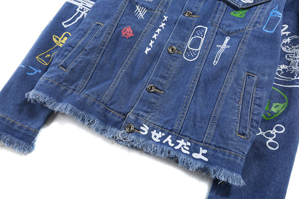 Hip Hop Fashion Printed Jeans Jacket Men  Autumn Winter Streetwear Denim Jackets Coats Cowboy Jacket Jaqueta masculina | Vimost Shop.