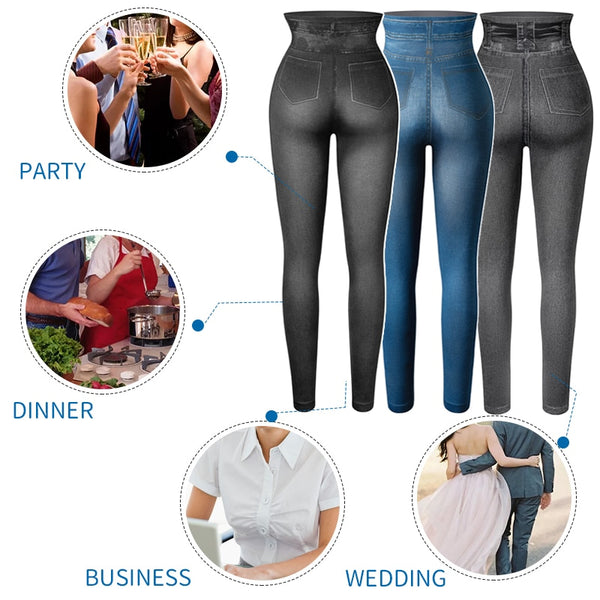 Faux Denim Jeans Leggings High Waist Fashion Slim Women Seamless Leggings Sexy Long Printing Fitness Legging Casual Pencil Pants | Vimost Shop.