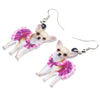 Acrylic Pink Dress Chihuahua Dog Earrings Big Long Dangle Drop Animal Jewelry For Girls Women Ladies Teen Accessories Pet | Vimost Shop.