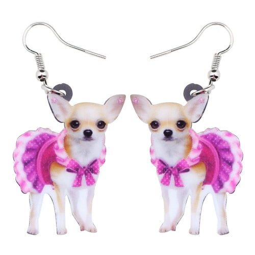 Acrylic Pink Dress Chihuahua Dog Earrings Big Long Dangle Drop Animal Jewelry For Girls Women Ladies Teen Accessories Pet | Vimost Shop.