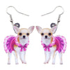 Acrylic Pink Dress Chihuahua Dog Earrings Big Long Dangle Drop Animal Jewelry For Girls Women Ladies Teen Accessories Pet | Vimost Shop.