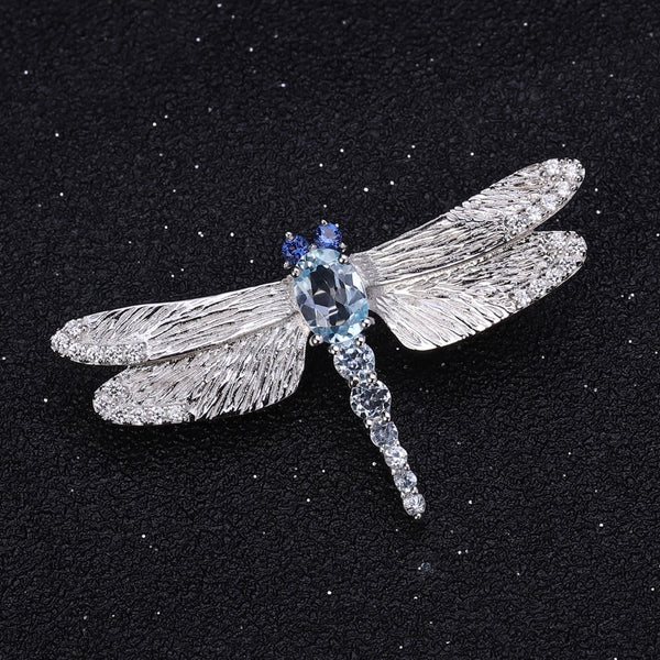 1.41Ct Natural Sky Blue Topaz Brooch 925 Sterling Sliver Handmade Design Dragonfly Brooches For Women Fine Jewelry | Vimost Shop.