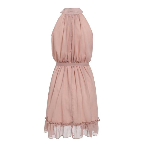 Sexy sleeveless women dress Solid ruffled sash buttons party summer dress | Vimost Shop.