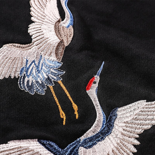Japanese Crane Bird Embroidered Pullover Hooded Sweatshirts Hoodies Men Harajuku Hip Hop Hoodie Streetwear Tops | Vimost Shop.