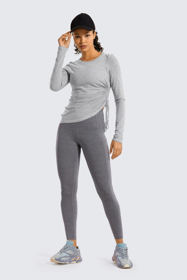 Women's Pima Cotton Workout Shirts Long-Sleeve T-Shirt Crewneck Athletic Top Gym