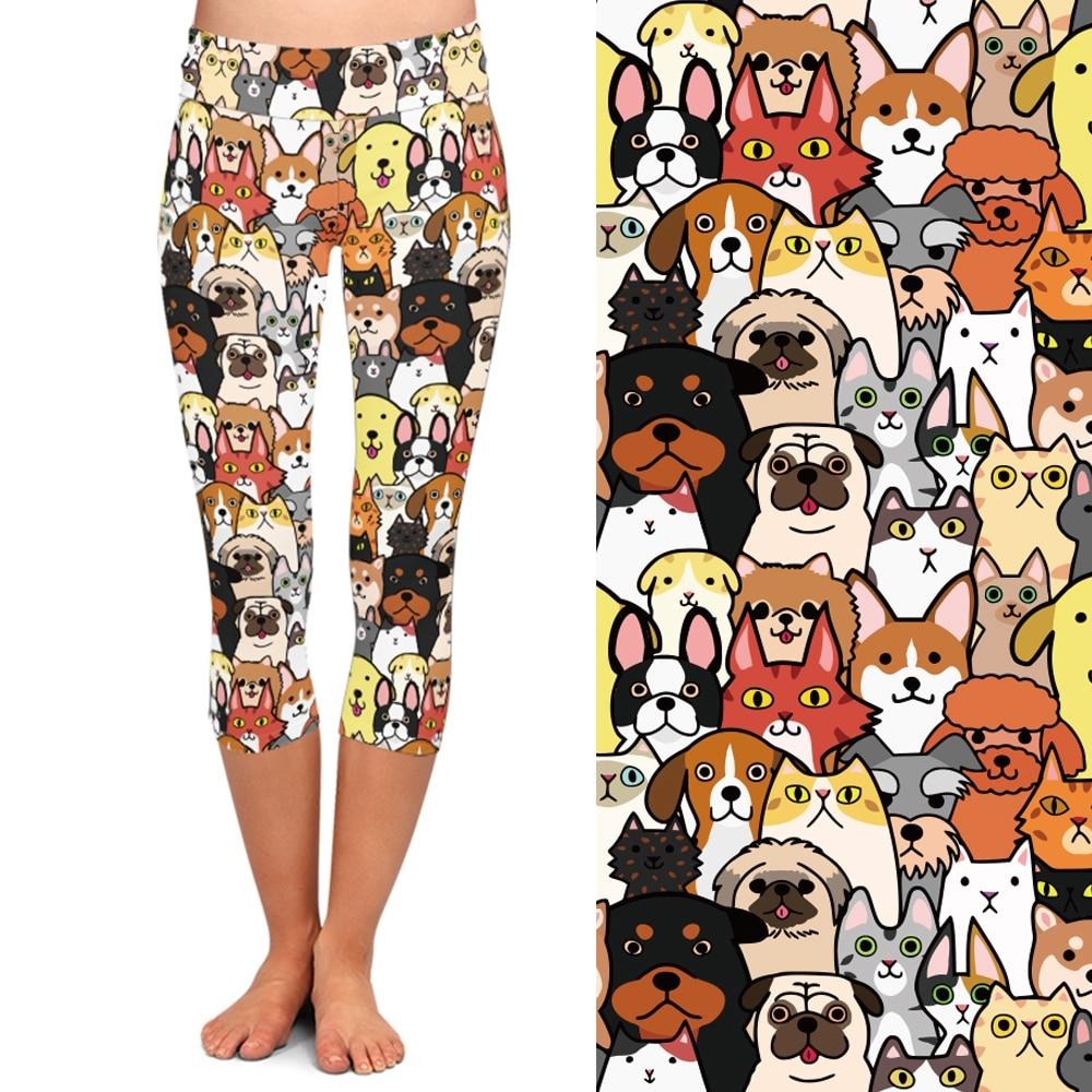 High Elastic Women Capri Leggings Seamless Cute Animals Cartoon Dogs Print High Waist Plus Size Casual Mid-Calf Pants | Vimost Shop.