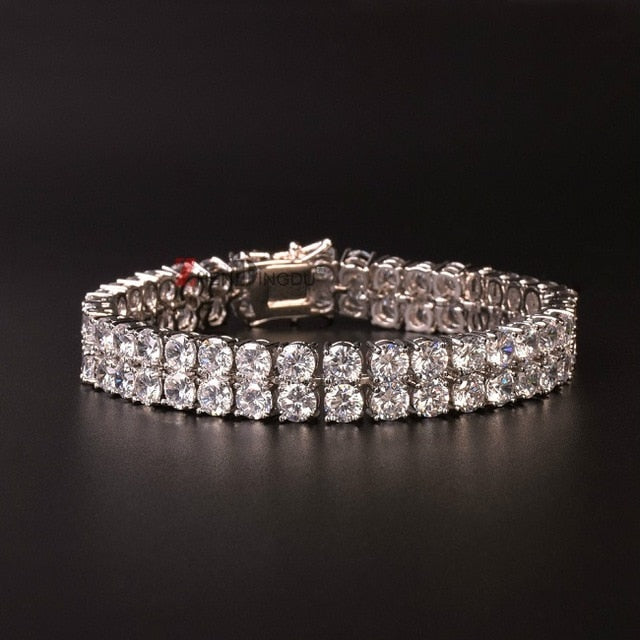 Mens Zircon Tennis Bracelet Chain Charm Hip Hop Style Fashion Jewelry Iced Finish 2 Row Gold Color Tone AAA CZ Bracelet Link 8" | Vimost Shop.