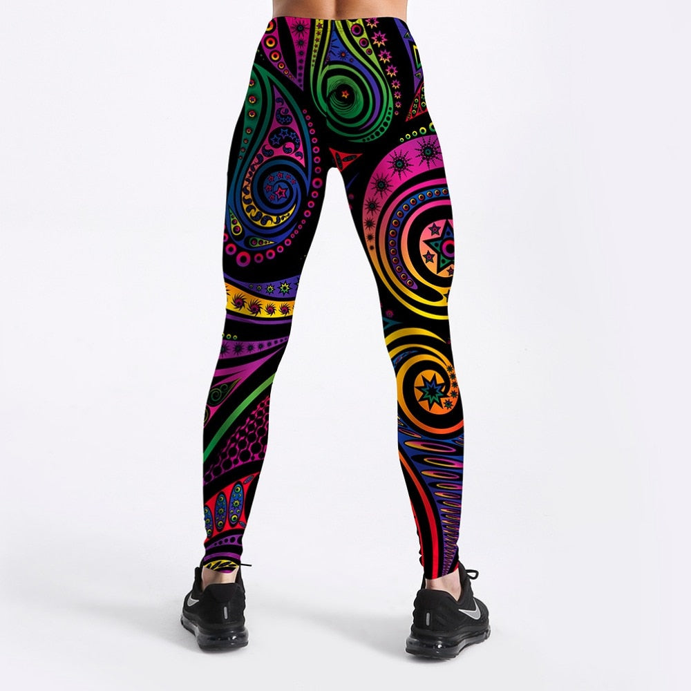 Women Summer Pants Color Totem Printed Black Sexy Leggings Plus Size | Vimost Shop.