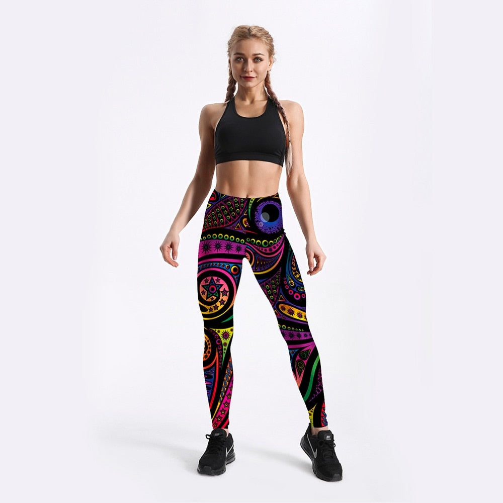 Women Summer Pants Color Totem Printed Black Sexy Leggings Plus Size | Vimost Shop.