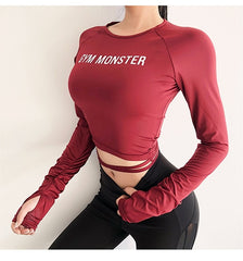 Women Sexy Long Sleeve Crop Top fitness camouflage Yoga shirt