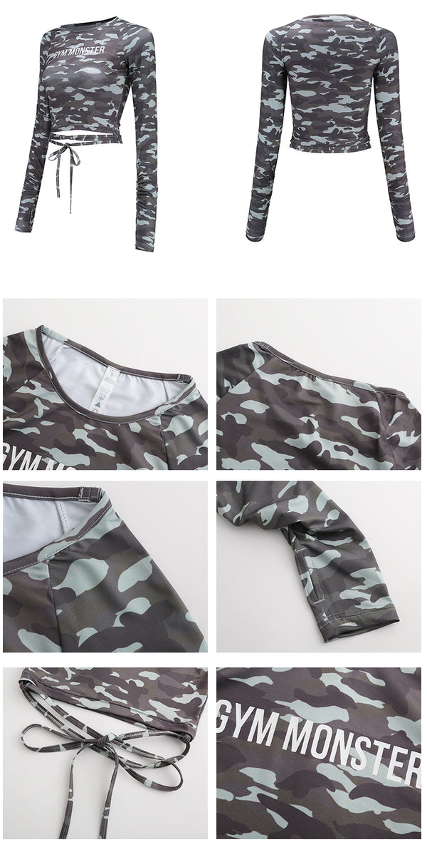 Women Sexy Long Sleeve Crop Top fitness camouflage Yoga shirt | Vimost Shop.