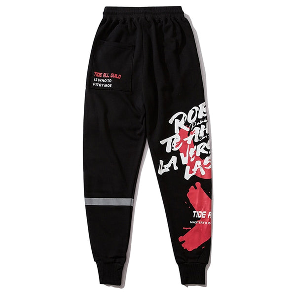 Sweatpants Cool Letter Print Pants Men Harajuku Patchwork Ribbon Harem Pants Streetwear | Vimost Shop.