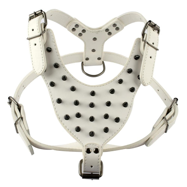 Leather Dog Harness Collar and Chain Leash Set Spiked Vest For Boxer Black Spikes for Medium Large Dogs Pitbull Matiffer